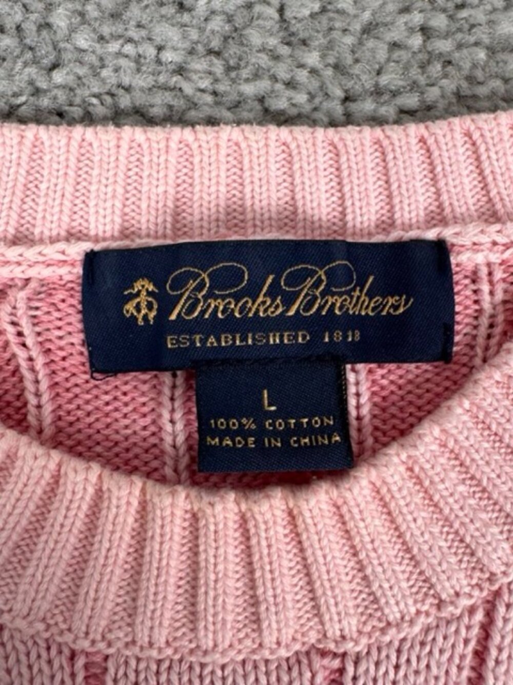 Brooks Brothers Cable Knit Sweater Women’s Large Pink Cotton Crewneck Soft - Picture 3 of 10